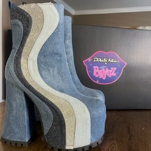 Dolls Kill Denim and Glitter Platform Boots